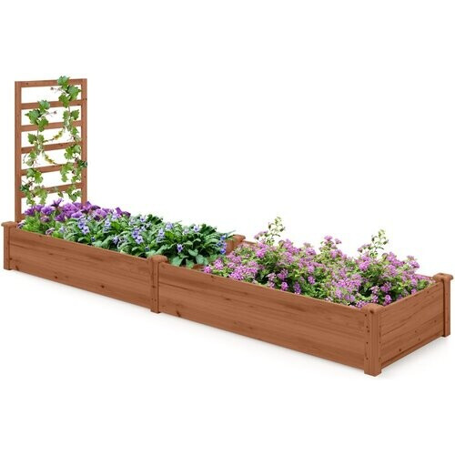 Tweedekans Coast Verhoogd Bloembed met Klimrek - Plantenbak met 2 Vakken - Natuurlijk Dennenhout - 235 x 63 x 102 cm Tweedehands