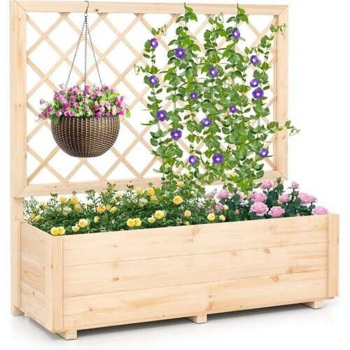 Tweedekans Coast Verhoogde Plantenbak met Klimrek – Houten Moestuinbak 98 x 34 x 104 cm – Naturel Tweedehands