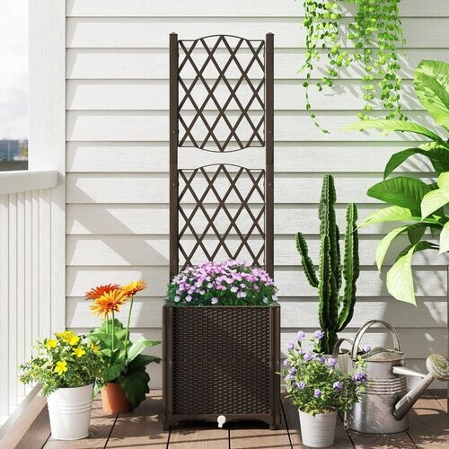 Tweedekans Coast Verhoogde Plantenbak met Schutting - Zelfbewateringssysteem - Uitbreidbaar - Koffie - 40 x 40 x 140 cm Tweedehands