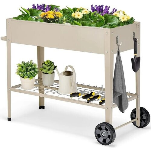 Tweedekans Coast Verhoogde Plantenbak – Metalen Moestuinbak met Onderplank, Wielen en Haken – 95 x 40 x 80 cm Tweedehands