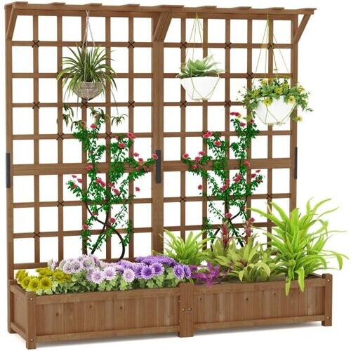 Tweedekans Coast Verhoogde Plantenbak Oranje/Koffiebruin – Houten Tuinbed met Klimrek en Hangdak – 180 x 48 x 183 cm Tweedehands