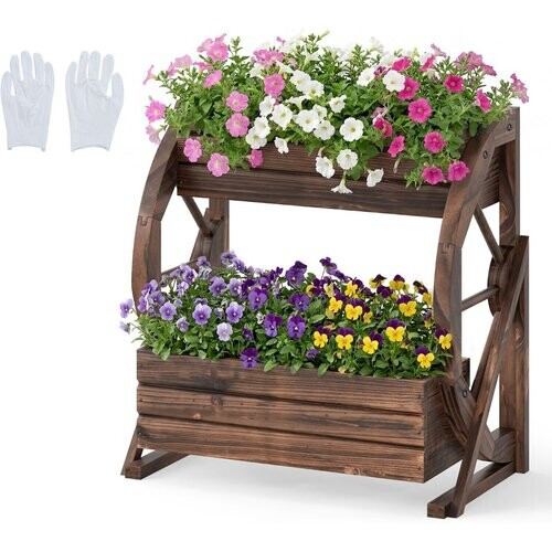 Tweedekans Coast Verhoogde Tuinbak Bruin – 56 x 33 x 56,5 cm – Houten Plantenbak in Wagonvorm met 2 Niveaus Tweedehands