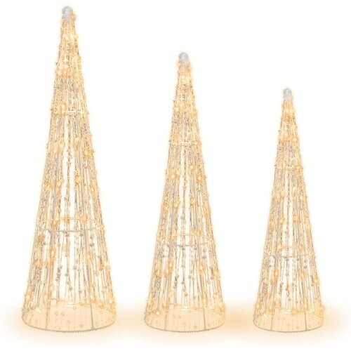 Tweedekans Coast Verlichte Kerstkegelbomen Set van 3 – Warmwit LED – Sterrenslingers – Wit – 81 / 72 / 62 cm – Voor Binnen & Buiten Tweedehands