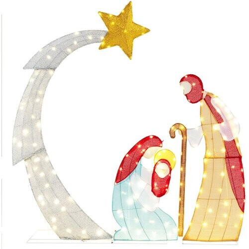 Tweedekans Coast Verlichte Kerststal Heilige Familie Warmwit – 145 x 151 cm – Zilver – 140 LED – Voor Binnen en Buiten Tweedehands