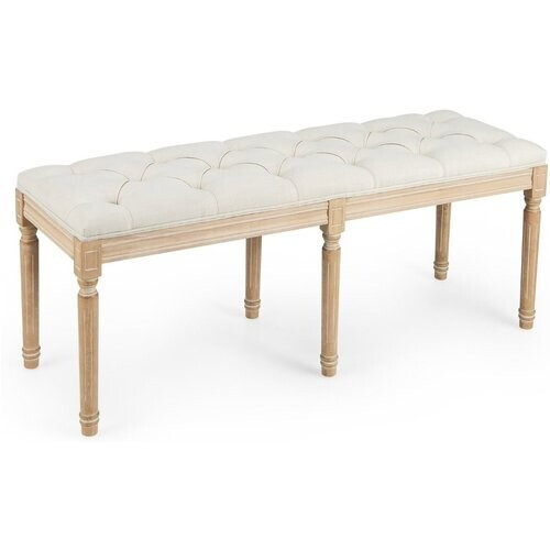 Tweedekans Coast Vintage Gestoffeerde Eetkamerbank - Ingangsbank & Bedbank met Rubberhouten Poten - Beige - 120 x 40 x 49 cm Tweedehands