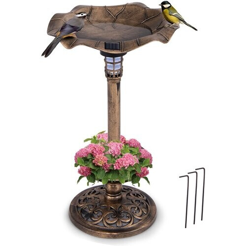 Tweedekans Coast Vogelbad met Solarverlichting - Vogelvoederhuis en Plantenbak - Retro Tuindecoratie 43 x 76 cm Brons Tweedehands