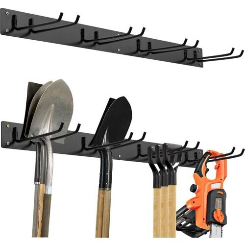 Tweedekans Coast Wandopbergsysteem Voor Tuingereedschap - Stevig Volledig Metalen Gereedschapsrek - Met 8 Haken - Zwart Tweedehands