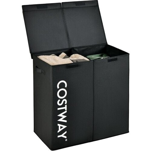 Tweedekans Coast Wasmand met 2 Vakken en Deksel - 115L Inhoud - Vliesstof - Met Handgrepen - 62 x 31 x 60 cm - Zwart Tweedehands