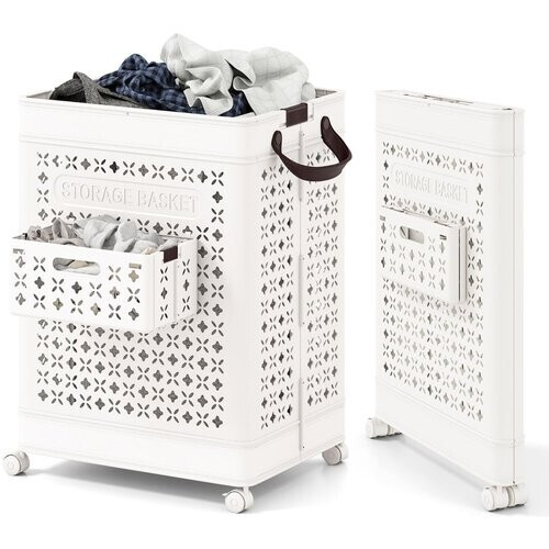 Tweedekans Coast Wasmand op Wielen Wit – 75L – 43,5 x 34 x 61 cm – Opvouwbaar met Hangmand Tweedehands