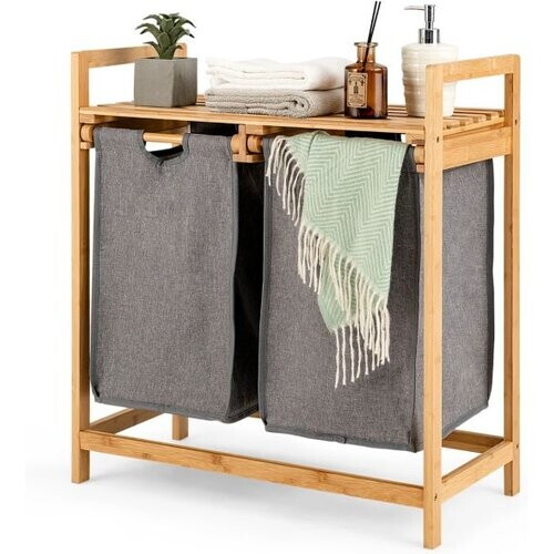 Tweedekans Coast Wasmand - Twee Compartimenten - Bamboe & Polyester - 64cm x 33cm x 73cm - Natuurlijk Tweedehands