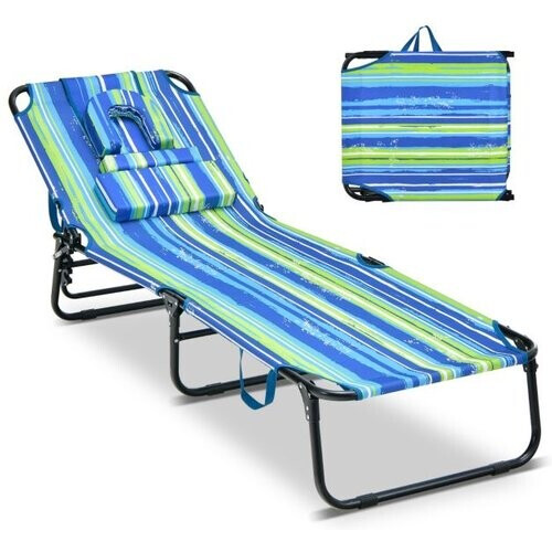 Tweedekans Coast Zonneligstoel met Gezichtsopening – Inklapbare Ligstoel 194 x 63 x 92 cm – Blauw & Groen Tweedehands