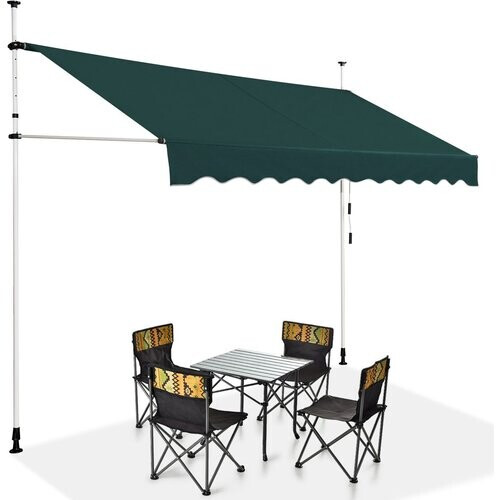Tweedekans Coast Zonnescherm 300 x 120 cm Groen – Hoogteverstelbaar en Handmatig Bedienbaar Tweedehands