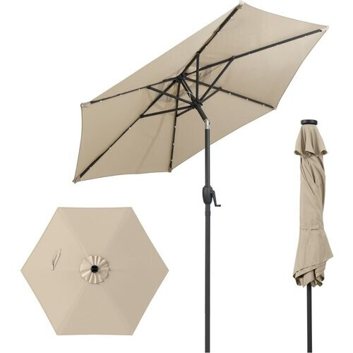 Tweedekans Coast Zonnescherm met LED-Verlichting Beige – 230 x 230 x 225 cm – Op Zonne-Energie Tweedehands