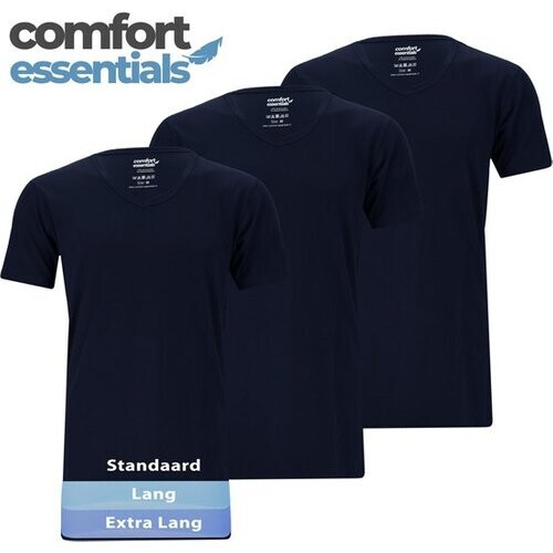 Tweedekans Comfort Essentials - T Shirts Heren - Extra Lang - Navy XXL - 3 Pack - V Hals - Ondershirt Heren Tweedehands