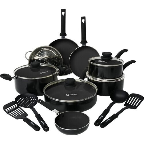 Tweedekans COOCK 19-Delige Pannenset Inductie - Zwart - Inclusief Onderzetters en E-book Tweedehands