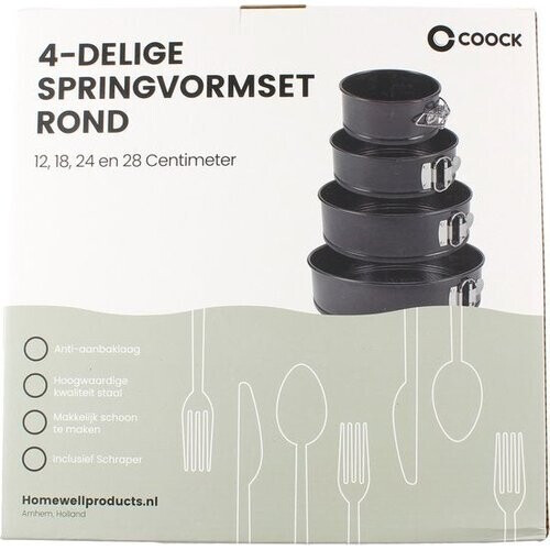 Tweedekans COOCK 6-delige Bakvorm Set - Springvorm - Taartvorm met Antiaanbaklaag - 12 tot 28 Cm Diameter -Cakevorm Incl. Deegschaper & E-Book Tweedehands