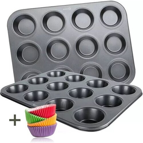 Tweedekans COOCK - Muffin Bakvorm met 12 Cupcake Vormpjes - Non Stick | Incl. Papieren vormpjes & E-book Tweedehands