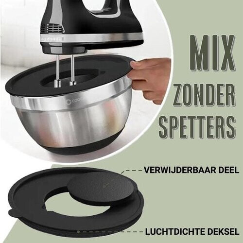 Tweedekans COOCK RVS Mengkommen set met Deksel - Beslagkommen met deksel - Bewaarbak met Rasp - Schaal voor Salades & Mengen - 22 Delige Set 1,5 t/m 5 Liter – Incl. Maatschepjes Tweedehands