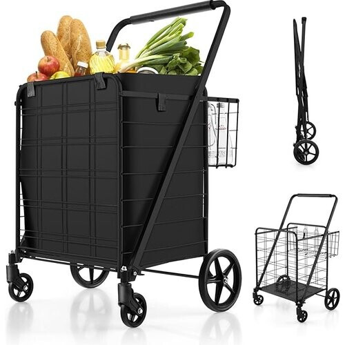 Tweedekans Costway Boodschappentrolley - Opvouwbaar - 2 Manden - Afneembare Oxford Tas - 150 kg Tweedehands