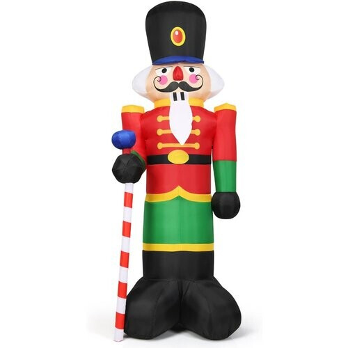 Tweedekans Costway Hoge Opblaasbare Kerst Notenkraker Soldaat Met 3 LED-lampjes Kleurrijk - 2,4m Tweedehands