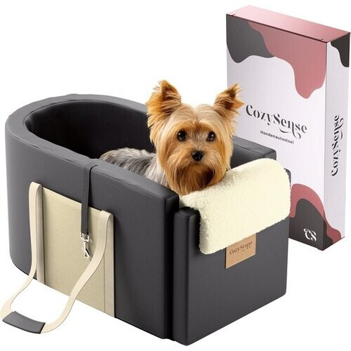 Tweedekans CozySense® Honden Autostoel - Hondenmand Auto met Wasbare Hoes - Voor Kleine Hond - Past in Middenconsole - Ook als Draagtas - Zwart/Beige Tweedehands