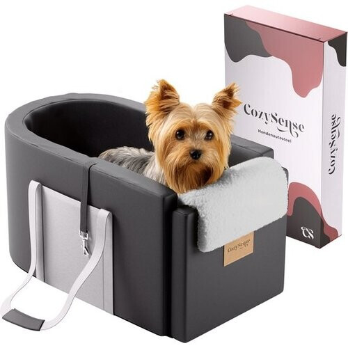 Tweedekans CozySense® Honden Autostoel - Hondenmand Auto met Wasbare Hoes - Voor Kleine Hond - Past in Middenconsole - Ook als Draagtas - Zwart/Grijs Tweedehands