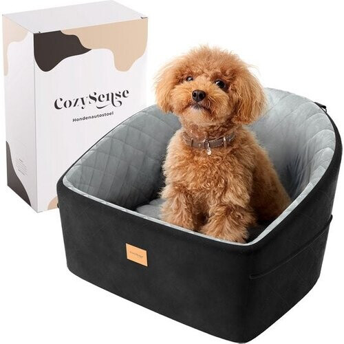 Tweedekans CozySense® Honden Autostoel - Hondenmand Auto voor Kleine Hond - Voorbank & Achterbank - Met Veiligheidsriem, Opbergvak & Wasbare Hoes - Zwart/Grijs Tweedehands