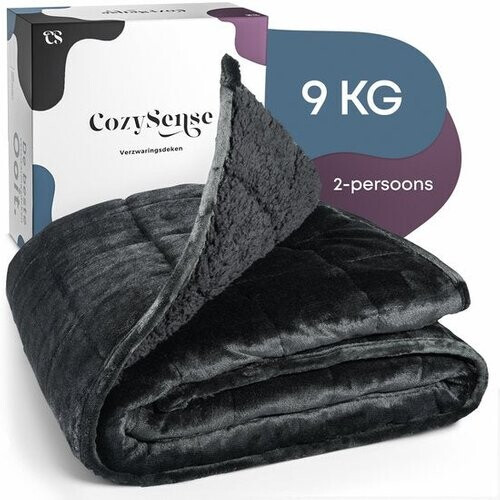 Tweedekans CozySense® Verzwaringsdeken 9 kg - 2-persoons - Weighted Blanket - Zwaartedeken - GLASS-Flow® Drukverdeling - Verzwaarde Deken - Flanelfluweel & Sherpa - Zwart Tweedehands
