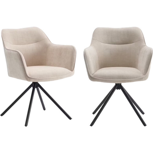 Tweedekans Criks Design Preston Draaibare Eetkamerstoel 2-pack – Beige – 180° draaibaar – 80,5 x 58 x 59 cm Tweedehands
