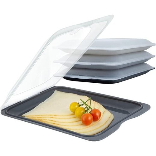 Tweedekans Deleca 4x Vleeswarendoos set voor koelkast - Stapelbaar - Vleeswarenbakjes / Kaasdoos Bewaardoos - Vershoudbakjes / Vershouddoos met Deksel - Incl. Krijtbordstickers om te labelen Tweedehands