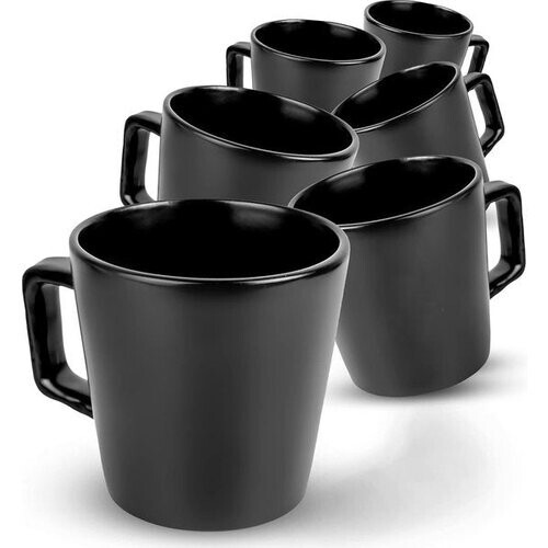 Tweedekans Deleca Koffiekopjes Set van 6 - Koffiemokken met Oor - Koffie Kopjes / Mok - Massief Aardewerk - Mat Zwart / 360 ml Tweedehands