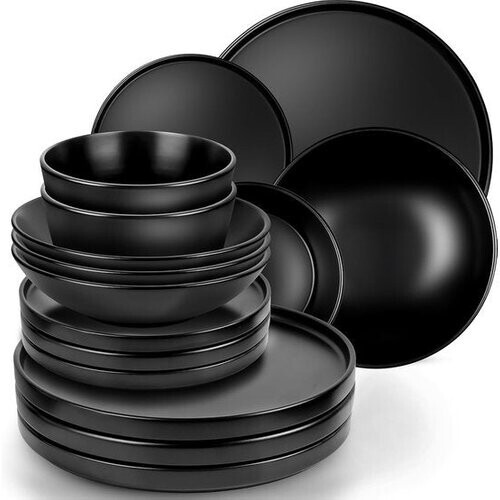 Tweedekans Deleca Serviesset 6 Persoons - Kommen, Schaaltjes / Bordenset - Massief Aardewerk - Mat Zwart / 24-delig Tweedehands