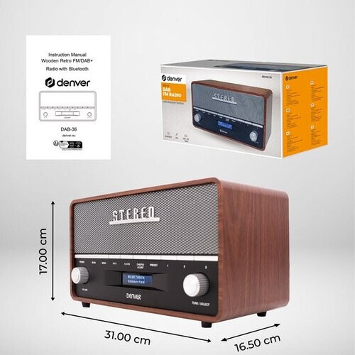 Tweedekans Denver DAB Radio XL - Retro Radio - Bluetooth - DAB+/ FM - Batterijen & Netstroom - DAB36 - Bruin Tweedehands