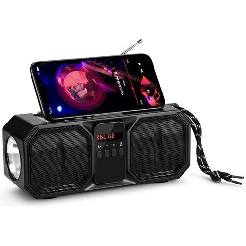 Tweedekans Denver Noodradio - Bluetooth Speaker - Solar Powerbank - 80W - FM Radio - Zaklamp - USB - BTG158 - Zwart Tweedehands