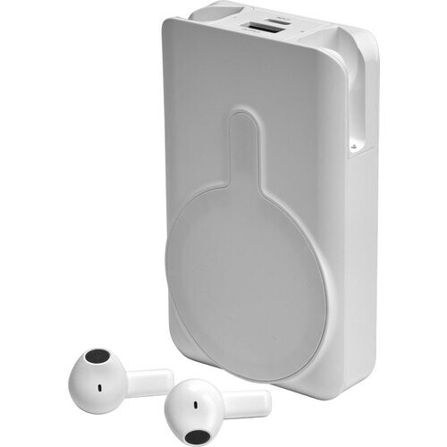 Tweedekans Denver Powerbank met Draadloze Oordopjes - 2-in-1 - 5.000 mAh - Bluetooth Oortjes Draadloos - Geschikt voor o.a. iPhone en Samsung - PWE5001W Tweedehands