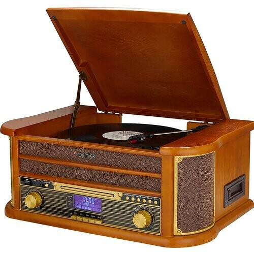 Tweedekans Denver Retro Platenspeler MRD51 - Hout - 24x22x12 cm - Ingebouwde Speakers & Versterker - DAB Radio - CD & Cassette Tweedehands