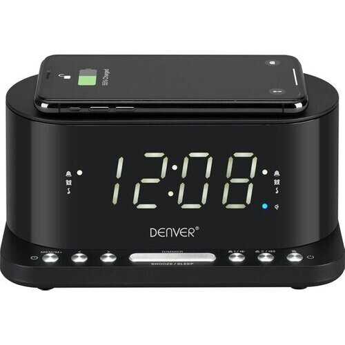 Tweedekans Denver Wekkerradio met Draadloze Oplader - Dual alarmklok en Dimmer - Digitale Wekker - FM Radio - USB - CRQ110 - Zwart Tweedehands