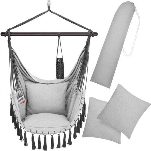 Tweedekans Detex Hangstoel Bohemian – Incl. Fleshouder/2 Kussens XL - Lichtgrijs Tweedehands