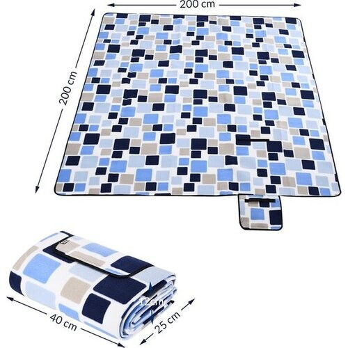 Tweedekans DETEX Picknickkleed 200x200cm XXL Waterdicht Geïsoleerd Opvouwbaar Blauwe ruiten Tweedehands