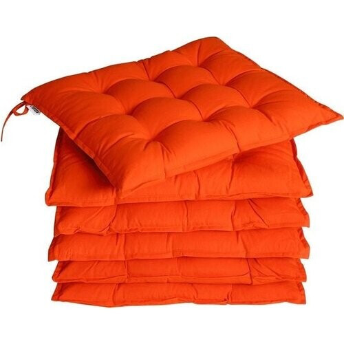 Tweedekans Detex Set 6 Stoelkussens 43x39x5cm Bevestigingsband Visco Effect Indoor Outdoor Oranje Tweedehands