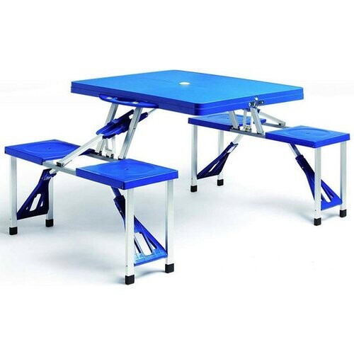Tweedekans Deuba Campingtafel – Aluminium met 4 Zitplaatsen – Inklapbaar Blauw Tweedehands