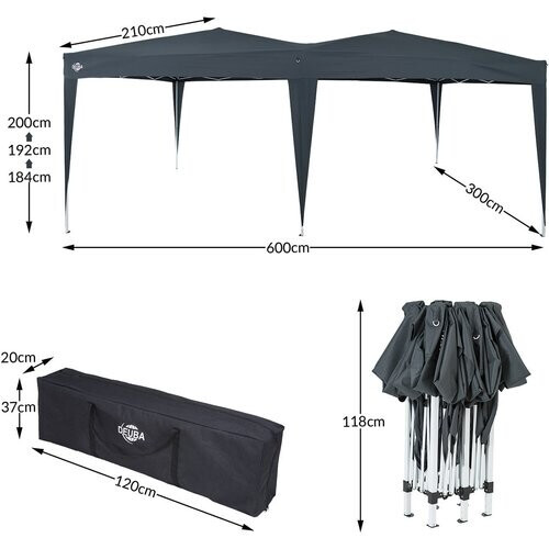 Tweedekans Deuba Partytent - Paviljoen - EasyUp - Opvouwbaar - Waterdicht - Met Draagtas - 300 x 600 cm - Antraciet Tweedehands