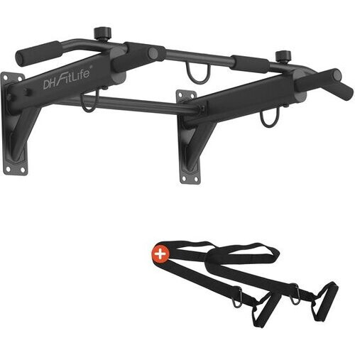 Tweedekans DH FitLife 4-in-1 optrekstang voor wandmontage met spreidplug, multifunctionele pull-up bar voor thuis tot 200 kg | 6 antislip handgrepen | 3 ogen voor bokszak & slingtrainer | veilig en stabiel Tweedehands