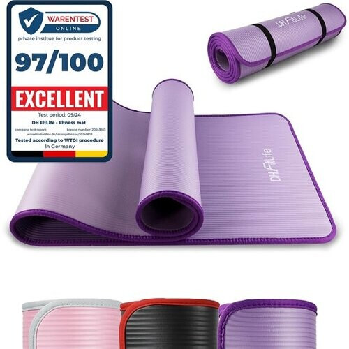 Tweedekans DH FitLife Trainingsmat, fitnessmat, sportmat, 183 x 61 x 1 cm, extra scheurvast, yogamat, antislip en dik, workout mat (paars) Tweedehands