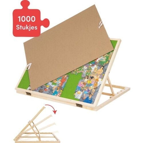 Tweedekans Diydash - Verstelbaar Puzzelbord & Puzzelplaat - Voor 1000 stukjes - Met Afschermplaat - Ergonomisch Design - Bruin Hout Tweedehands