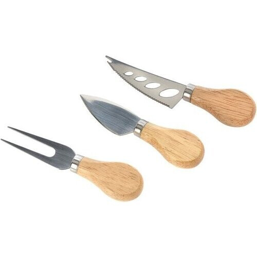 Tweedekans DoaBuy 3-delig kaasmessen set rubberhout 14x20x25 cm Tweedehands