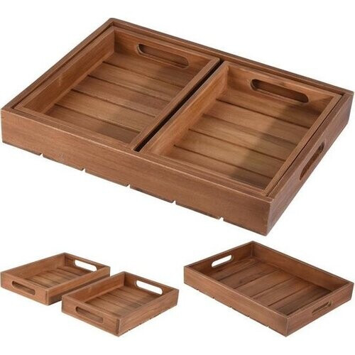 Tweedekans DoaBuy dienblad set van 3 teakhout 39x29 cm hout Tweedehands