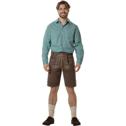 Tweedekans Dressforfun Authentieke Lederhosen Lian - Met Bretels - Bruin - Kunstleer - 60 - Oktoberfest Kleding Man - Herenkostuum - Verkleedkleding - Duitse Klederdracht - Carnavalskleding - Klederdrachtvest - Traditionele Kunstleren Broek Tweedehands