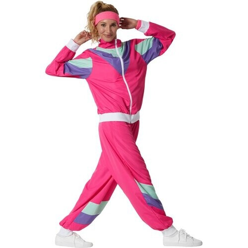 Tweedekans dressforfun - dameskostuum retro 80er 90er jaren joggingpak - pink, M - Verkleedkleding carnaval - Halloween - Verkleden - Feestkleding - Carnavalskleding - Feest - Partykleding Tweedehands