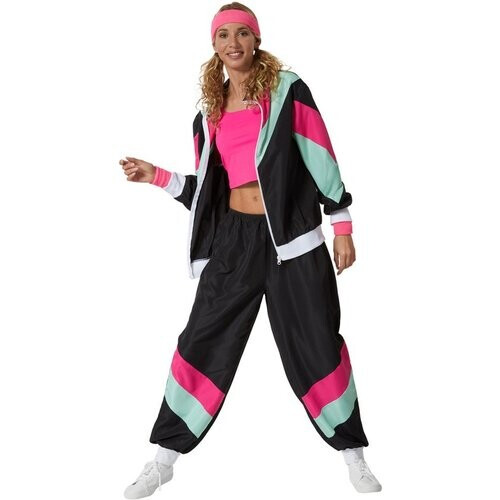 Tweedekans Dressforfun dameskostuum retro 80er 90er jaren joggingpak - zwart, XXL - Verkleedkleding carnaval - Halloween - Verkleden - Feestkleding - Carnavalskleding - Feest - Partykleding Tweedehands